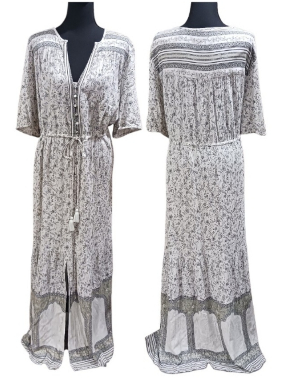 Wonderly Bohemian Floral Border Print Rayon Maxi Dress